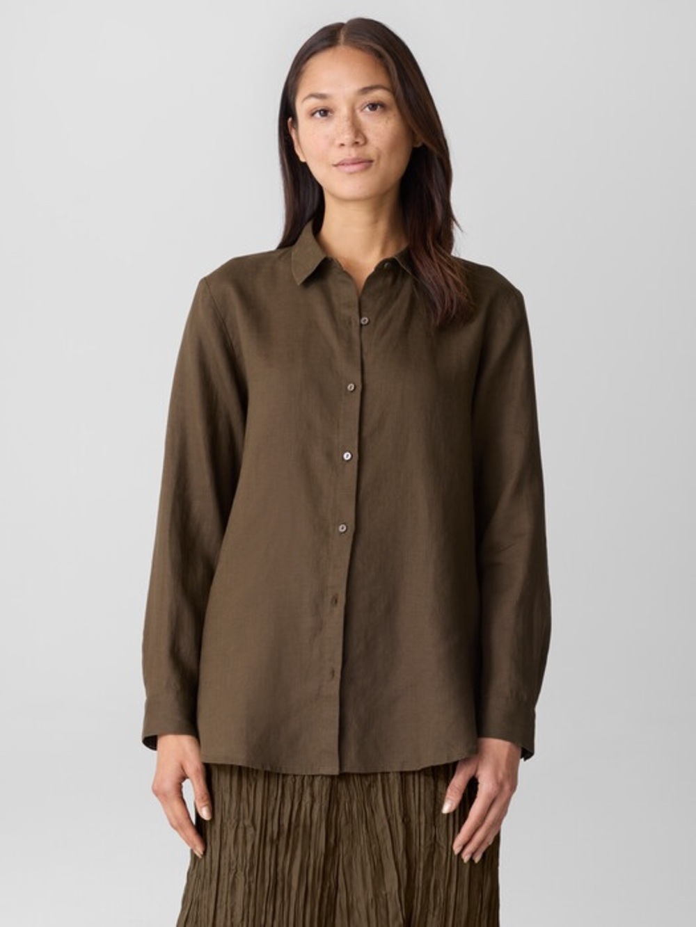 J. Jill Organic 100% Linen Classic Collar Shirt 2X Easy Long Fit Effortless Chic